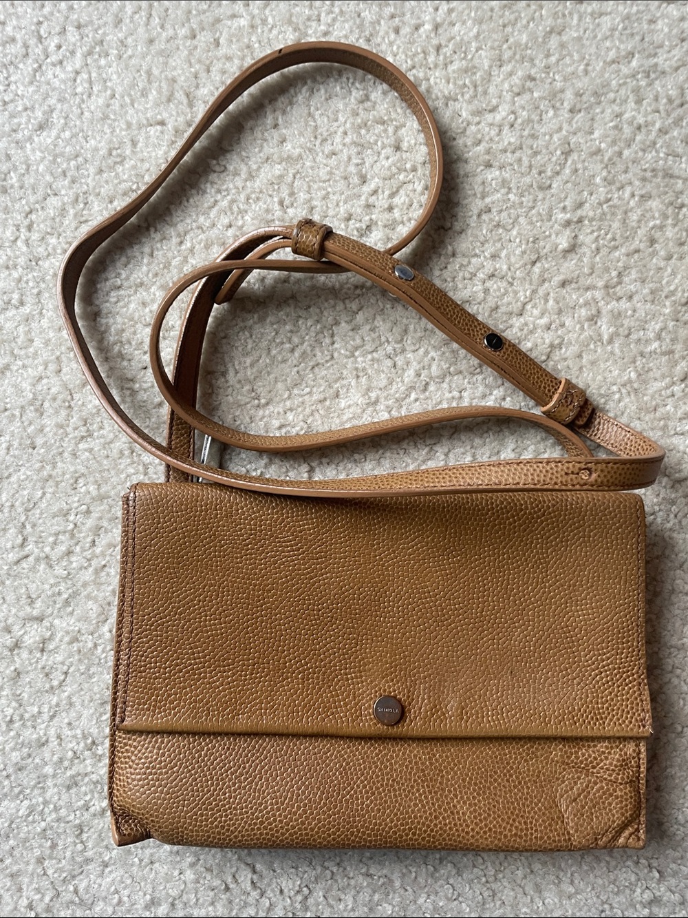 Shinola Tan Leather Crossbody Bag - Button Flap